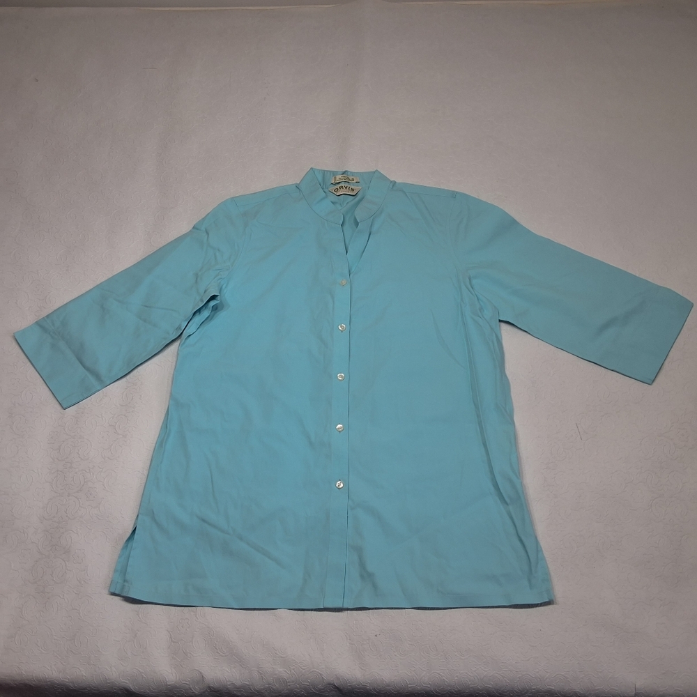 Orvis Top Shirts buttons 100 % Cotton 3/4 Sleeve Size 12 .